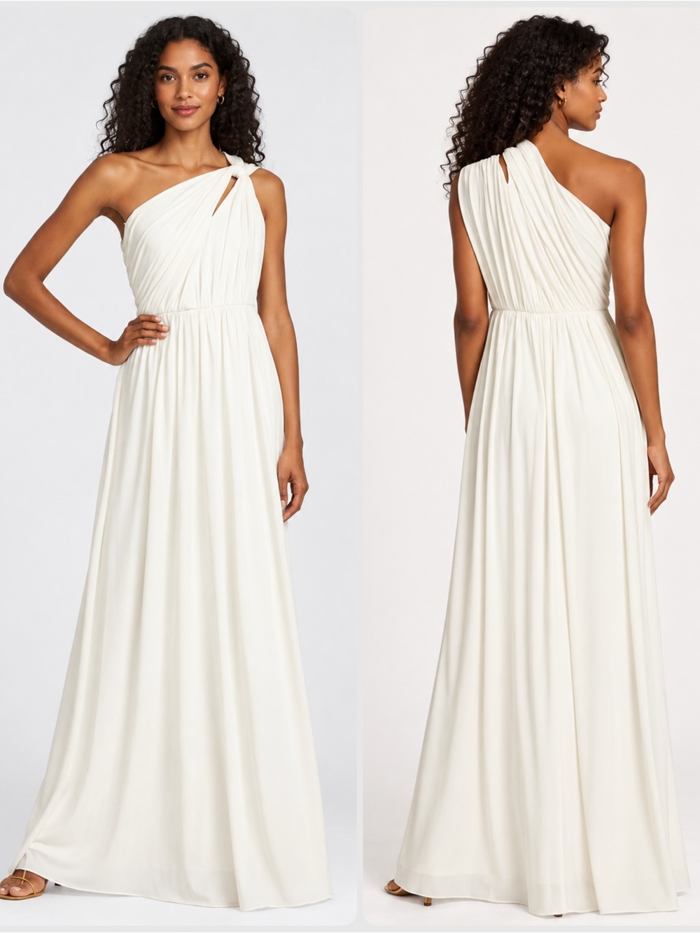 HALSTON Michaela Shirred One-Shoulder Ivory Grecian Gown Maxi Dress NWT $626